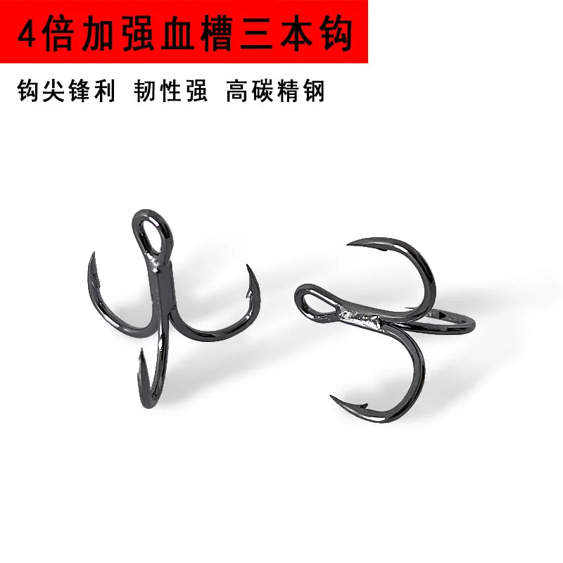 50Pcs High carbon steel black nickel round body sharp three anchor hooks fishing accessories