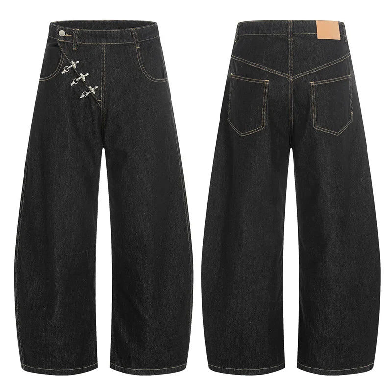 IEFB Airplane Button Design Black Men's Boot Cut Jeans Niche Unisex High Street Loose Wide Leg Denim Long Pants 2026 New 9X2176
