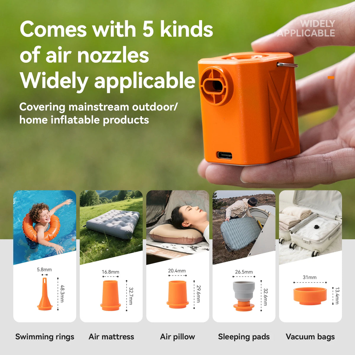 Qunature Air Pump Inflatable Outdoor Electric Inflator for Mattresses Pillows 3-mode lighting Portable Lightweight Pump