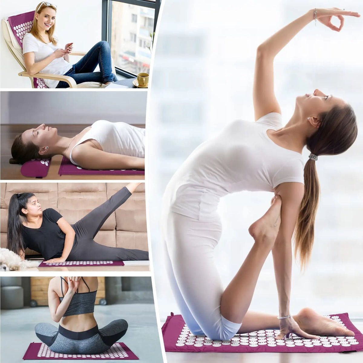 Acupressure Mat Pillow Set Sensi Massage Needle Applicator Mat Neck Back Foot Relief Yoga Acupuncture Cushion for Home Relax