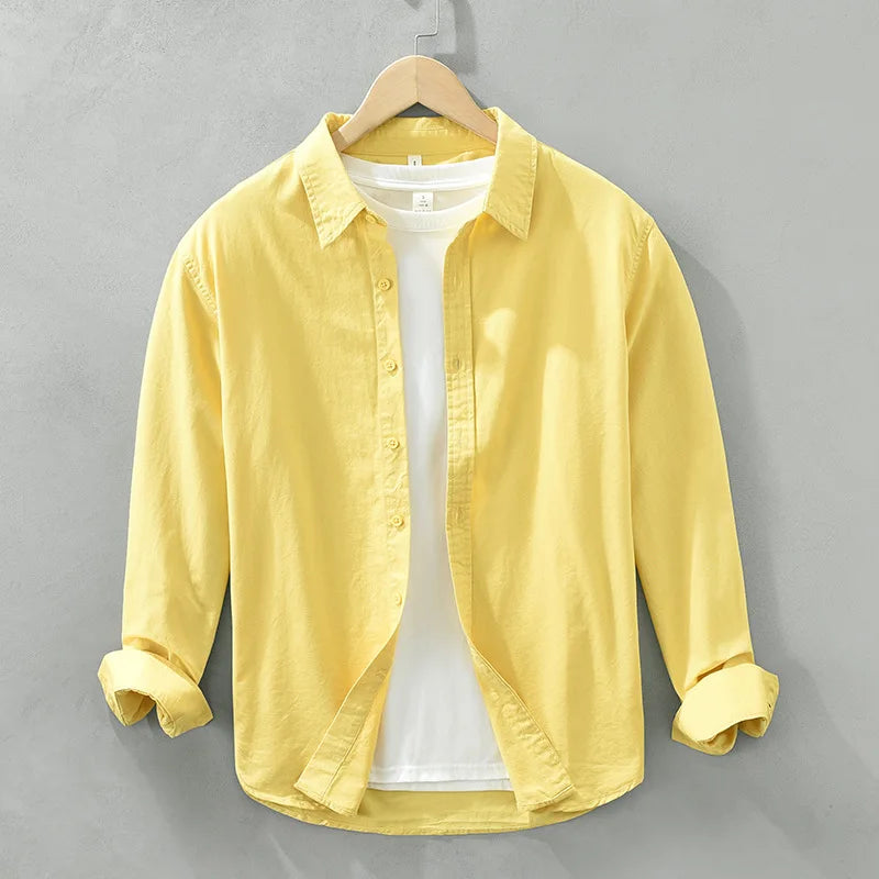 Men's Long-Sleeved Casual Shirt, Artistic Fresh Cotton Lapel Loose Shirt, Outdoor Camping Thin Coat, Cardigan Top