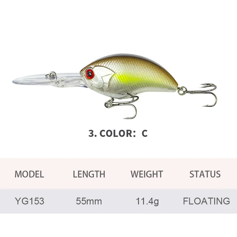 5.5cm 11.4g Fishing Lures Floating Crankbait Wobbler Long Lips Artificial Hard Bait Jerkbait Fishing Accessories for Bass YG153