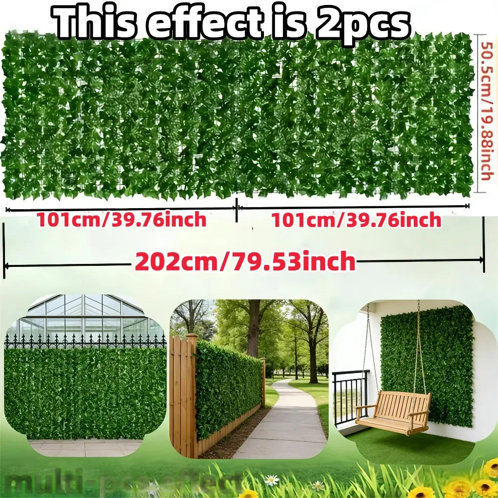 2pc Large Artificial Ivy Fence Panels Outdoor Plastic Greenery Screen  for Balcony Privacy Pool Protection or Garden Fencing