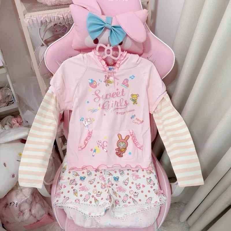 Harajuku Sweet Long Sleeve Hoodie Women Casual Cartoon Print Japan Style Kawaii Hooded Sweatershirt Bodycone All Season