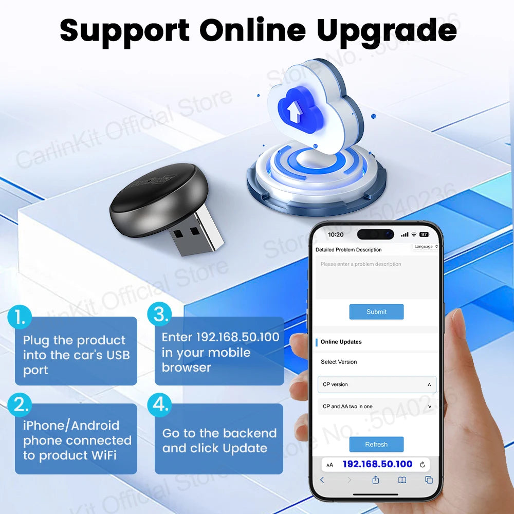 Mini Ultra 3 CarlinKit 5.0 Wireless Adapter Wireless CarPlay Android Auto For OEM Car Plug & Play WiFi Bluetooth Auto Connection