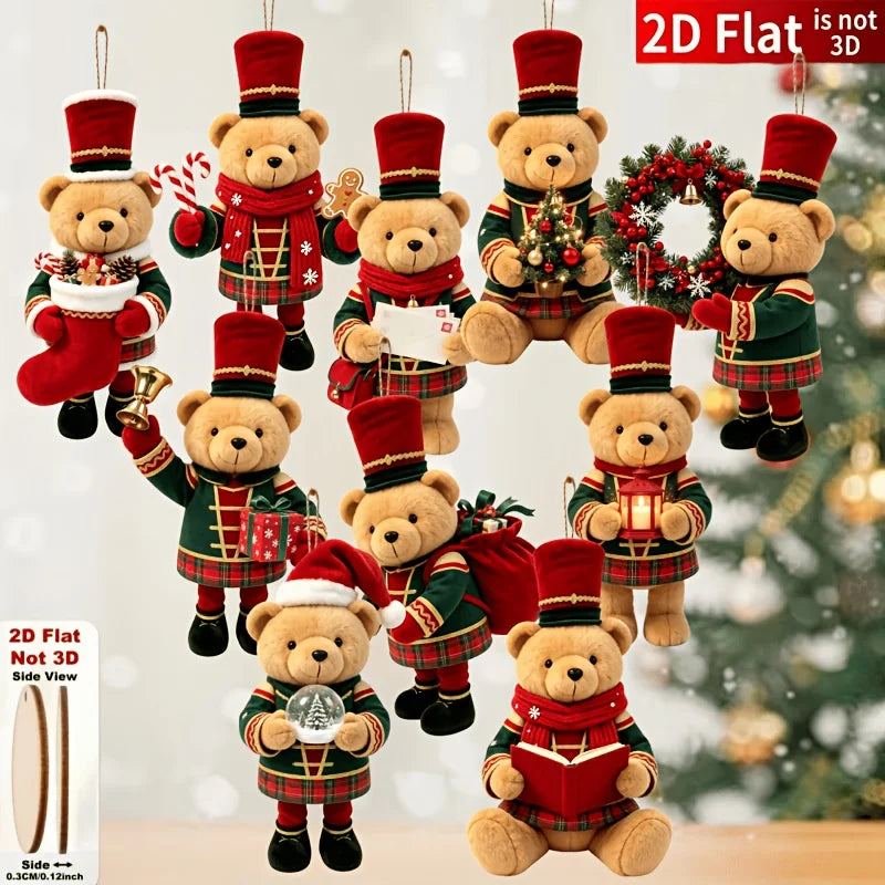 20/10 Pieces of Randomly Assorted 2D Flat Bear-Shaped Handmade Wooden Christmas Ornaments with Various Christmas Element Patterns, Suitable for Trees, Home Decor, Parties, and Holiday Gifts - Festive Atmosphere Decorations, C