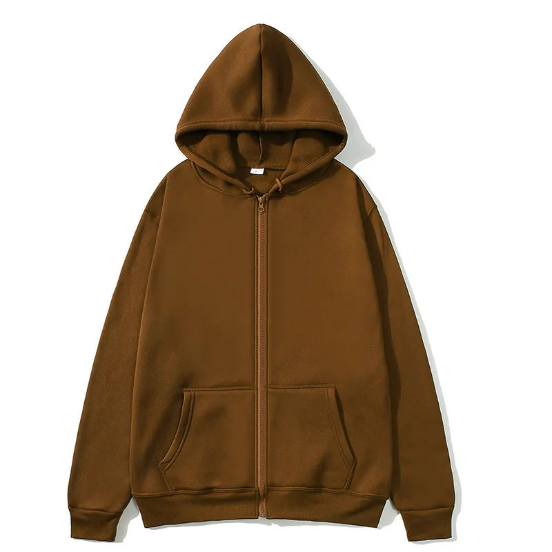 2026 Trend Hooded Sweatshirt Coat with Zipper and Fleece Jacket - Men's and Women's Fall/Winter Solid Color Pullover with Hood