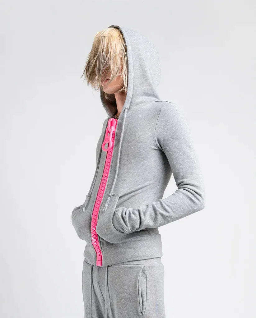 Y2K New Fashion Light Gray Hoodie Women Harajuku Casual Short Sweatshirt Large Zipper Decoration Hoodie Goth Sexy Slim Fit Tops
