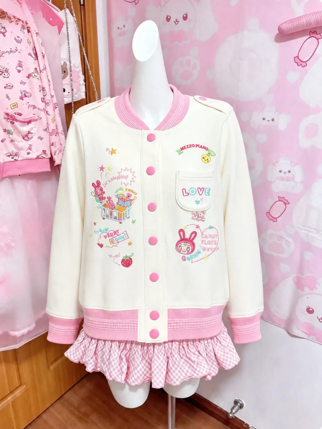 Cute Japanese Printed Cardigan Women Y2K Fairy Grunge Ruffle Patchwork Outerwear Sweet Lolita Harajuku Style Daily Casual Outfit