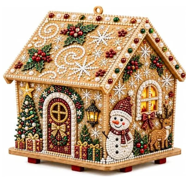 Diamond Painting Kit, Wooden Christmas House, DIY Gingerbread House, 3D Assembled Craft, Christmas Home Decor, Santa Snowman Dee