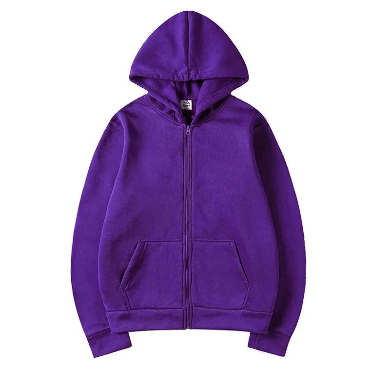 2026 Trend Hooded Sweatshirt Coat with Zipper and Fleece Jacket - Men's and Women's Fall/Winter Solid Color Pullover with Hood