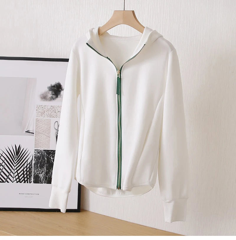 M-XXL Zip Hoodie y2k Women Autumn Winter New Long Sleeve Loose Casual Cardigan Sweatshirts Female Fashion White Black Clothing