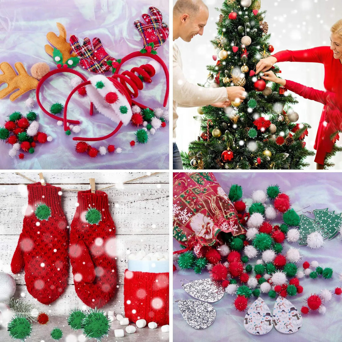 10-30mm Sparkle Glitter Pompoms Balls for Craft White Green Red Plush Glitter Tinsel Pom Pom for Christmas Decor Craft Supplies