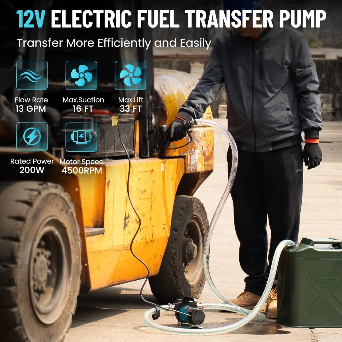 SEESII SL029 Fuel Transfer Pump 12V 13.2 GPM Self-Priming DC Diesel Oil Pump Kit Electric Fuel Transfer Pump Extractor Refueling