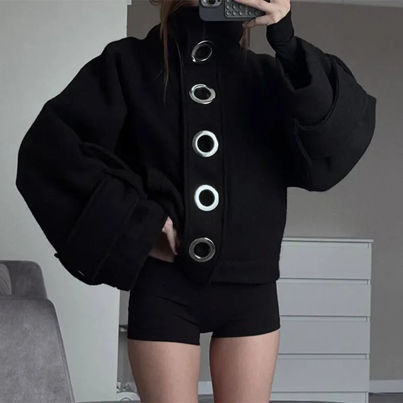 Unisex Striped Cropped Zip Up Hoodie Vintage Loose Horizontal Stripe Full Zip Hooded Jackets Autumn Casual Daily Streetwear Tops