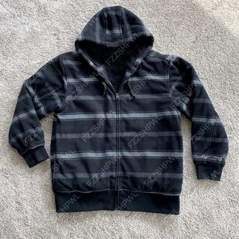Vintage vibe Hip Hop Y2K Zip up hoodie Stripe Harajuku Punk jacket Streetwear Subculture Zipper Hoodie sweatshirt Gothic Clothes