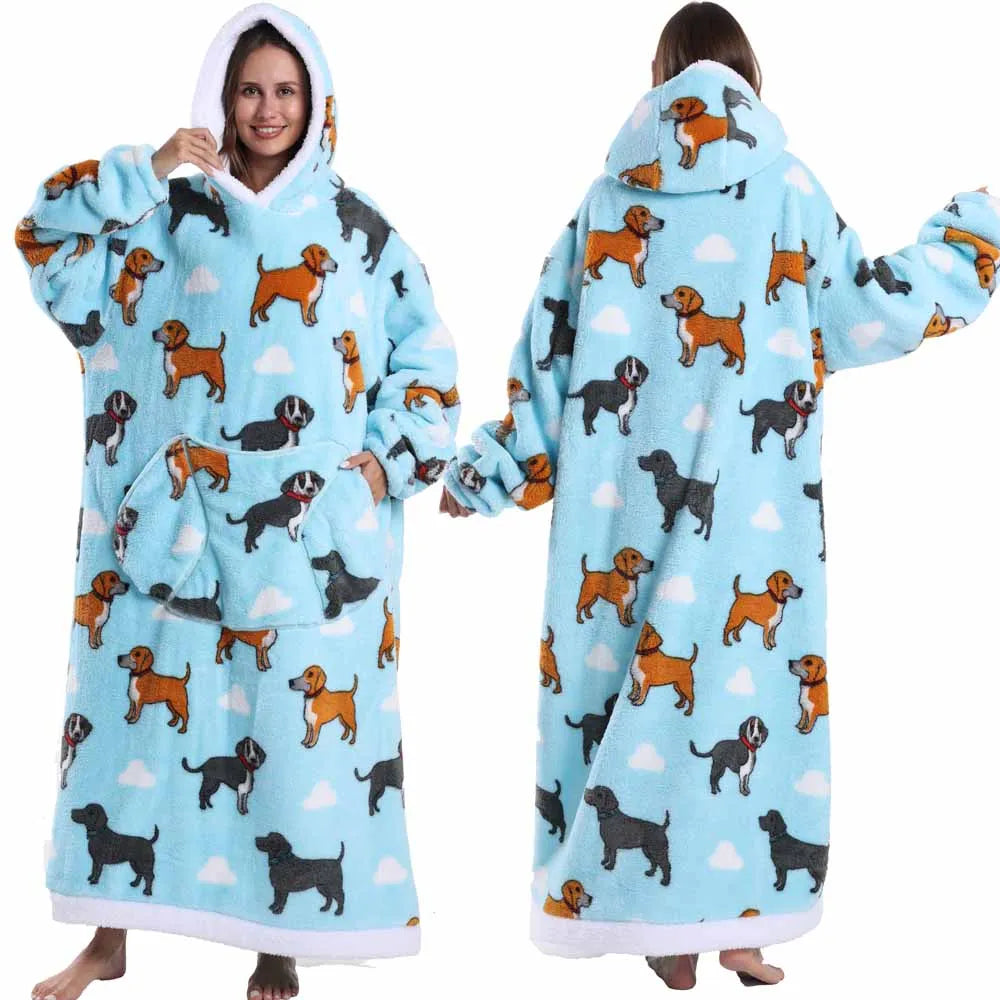 Wearable Blanket Hoodie with Sleeves Winter Oversized Blanket for Adults Extra Long Halloween Pajamas Pumpkin Skull Home Clothes