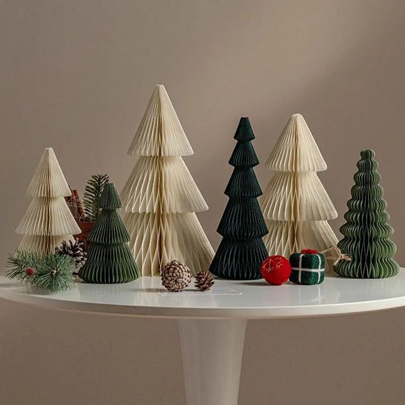 20/25/30cm Mini Christmas Tree Ornament Paper Honeycomb Ball Folding Christmas Tree 3d Home Decoration Desktop Ornament