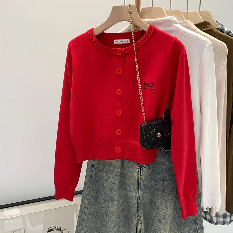 2026 Autumn Winter Women Sweater Embroidered Flattering Knit Women Cardigan Korean Chic Unique Design Knit Sweater Outerwear Top