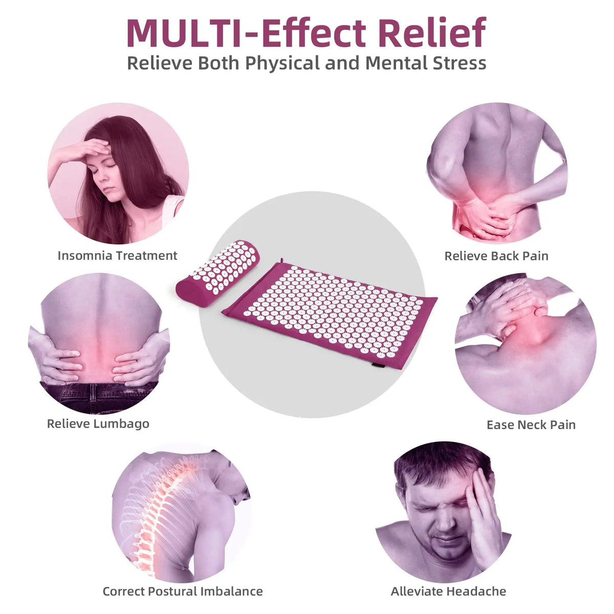 Acupressure Mat Pillow Set Sensi Massage Needle Applicator Mat Neck Back Foot Relief Yoga Acupuncture Cushion for Home Relax