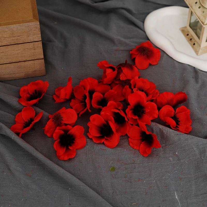 20pcs Poppy Artificial Flower Head Home Wedding Christmas Decor Fall Silk Anemone Fake Flower Gift Box Scrapbook DIY Accessories