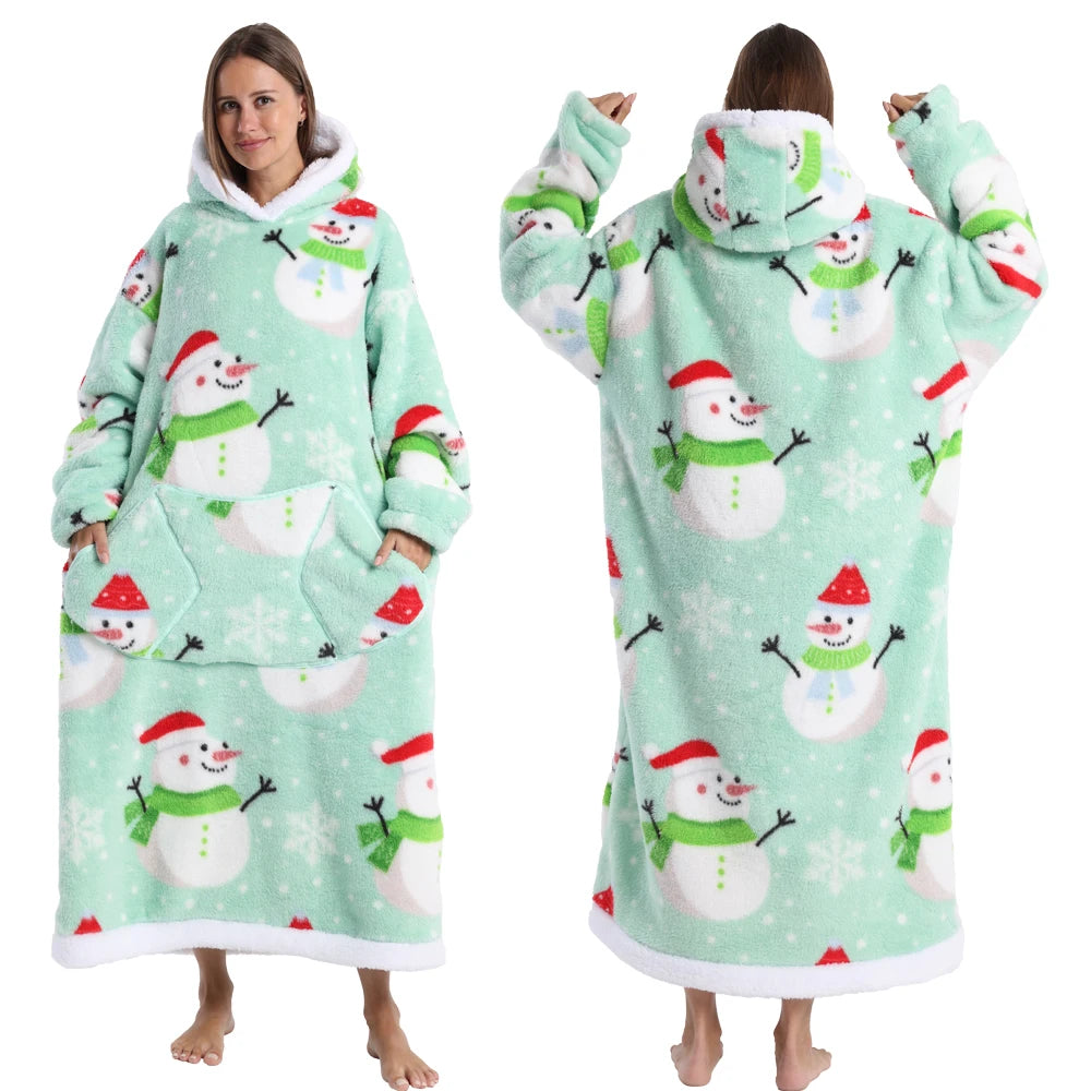 Wearable Blanket Hoodie with Sleeves Winter Oversized Blanket for Adults Extra Long Halloween Pajamas Pumpkin Skull Home Clothes