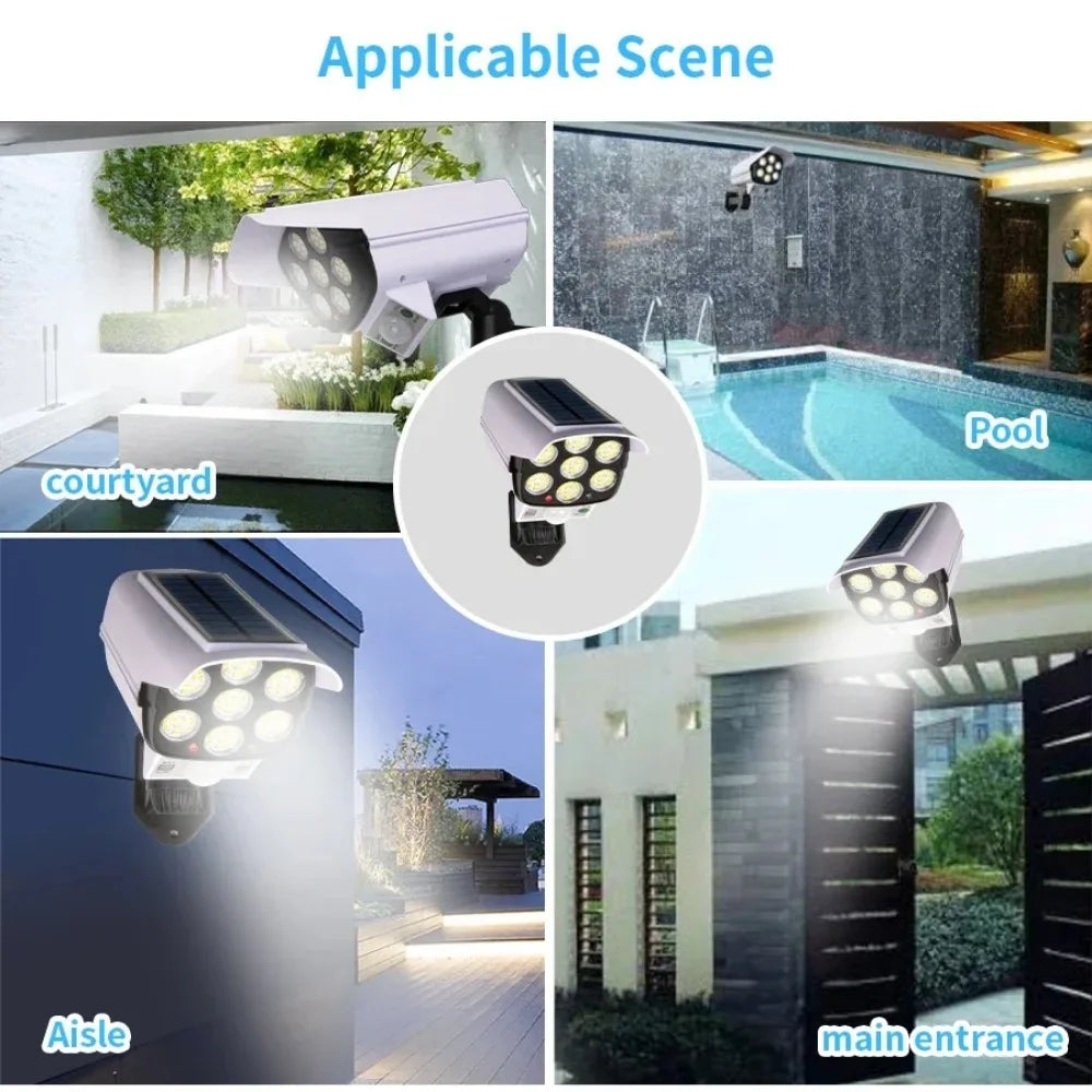Outdoor Motion-Sensor Solar Light 77 LED Flood Lights Security Camera Ideal for Porches, Gardens, and Patios