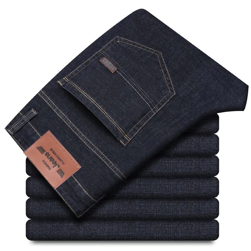 Summer Thin Men's Elastic Cotton Jeans Fashion Sky Blue Comfortable Business Straight Casual Pants Brand Male Clothes Trousers