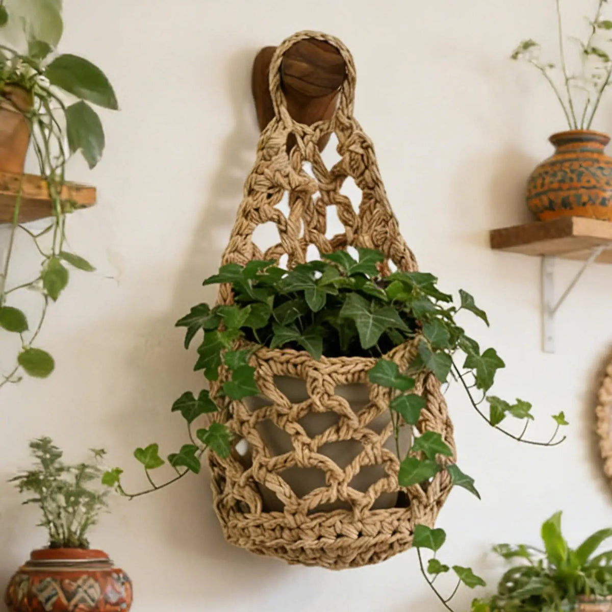 Macrame Wall Plant Hanger for Flower Pot, Space Saving Storage Home Decor Plant Holder Wall Stand  Indoor Bedroom Living Room